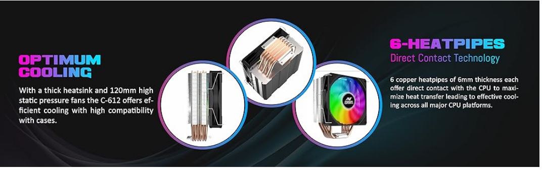 Best Air Cooler Deal For Cpu Desktops Ant Esports ICE-C612 V2 for Intel LGA1700/115X/1200 & AMD AM5/AM4 Cooler  (Black)